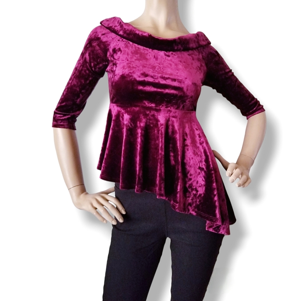 Mocking Jay Fuschia Velvet Assymetrical Blouse